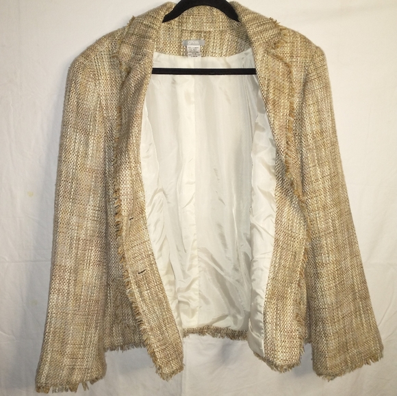 gNw Vintage Tweed Fringe Button Front Large Blazer Jacket - Picture 4 of 8
